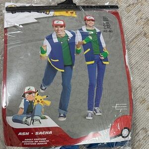 Pokemon Ash Costume with Blue Vest and Red Cap Large Men’s